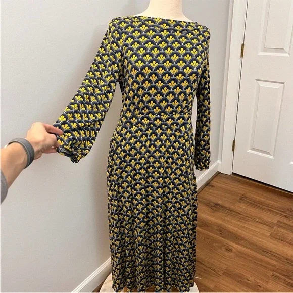 Boden Sasha Printed Jersey Midi Dress Yellow Geometric Mod Print size 4 - Picture 2 of 12